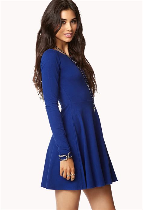 Lyst - Forever 21 Casual Fit & Flare Dress in Blue