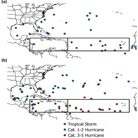 Formation locations of Atlantic named storms during the three seasons ...