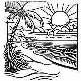 Beach Sunset Ocean Coloring Page · Creative Fabrica sketch template