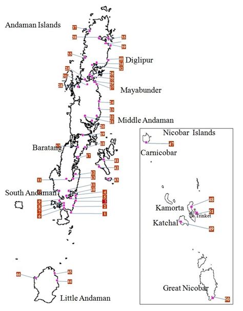 Map showing the study area details. South Andaman: 1, Chidiyatapu; 2 ...