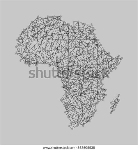 String art ( nail and yarn ) design africa map - gray and black color. Cartography concept, map ...
