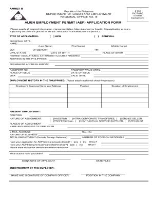 Alien Employment Permit Application Form 2020 - Fill and Sign Printable Template Online