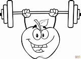 Apple Cartoon Character Lifting Weights Coloring Page  Free Printable sketch template
