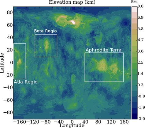 Topographic map of Venus used for the mesoscale simulations, from ...