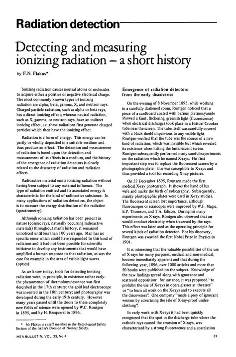 Detecting and measuring ionizing radiation - a short history - IAEA