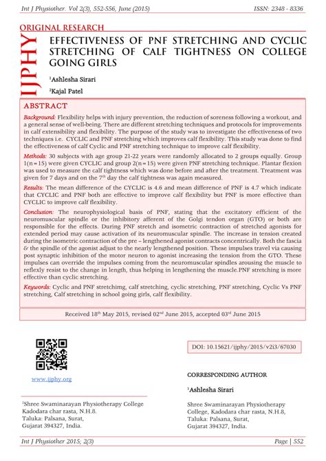 (PDF) EFFECTIVENESS OF PNF STRETCHING AND CYCLIC STRETCHING OF CALF ...