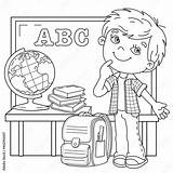 Coloring Page Outline Of Cartoon Boy With school Supplies Little  sketch template