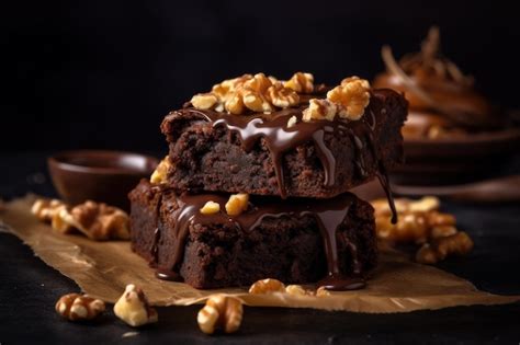 Premium AI Image | Brownies chocolate caramel nuts Generate Ai