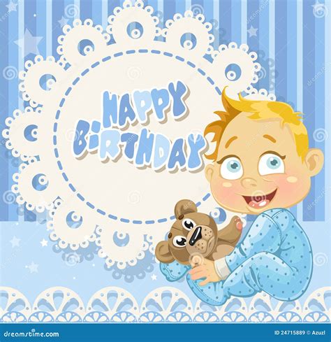 Happy Birthday For Baby Boy Blue Openwork Card Stock Vector - Image ...