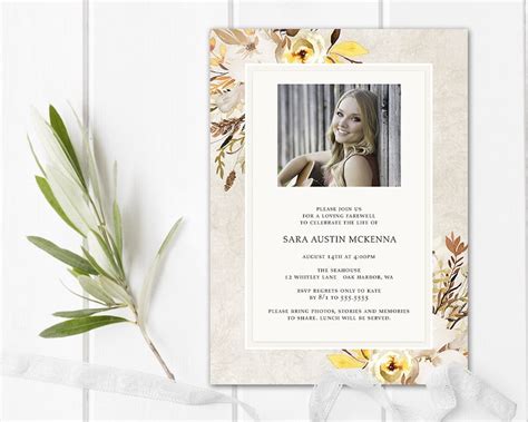 Celebration of Life Invitation Template Floral Gold Memorial | Etsy