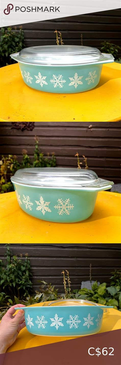 Vintage Pyrex Casserole Dish Snowflake Turquoise 2.5 qt w Lid Pyrex Casserole Dish, Vintage ...