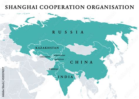 Shanghai Cooperation Organisation, SCO member states, political map. Eurasian political ...