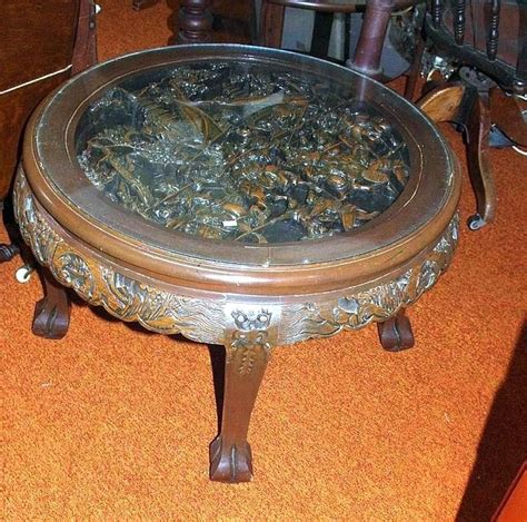Chinese Carved Coffee Table with Glass Top - Furniture - Oriental