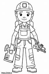Girl engineer coloring Page sketch template
