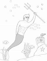 Merman With Trident Coloring Page – Mermaid Pages sketch template