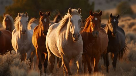 Group Of Horses Looking At A Sunset Background, Pictures Of Wild Horses ...