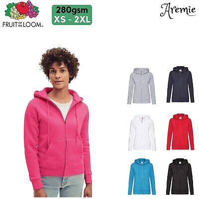 Fruit Of The Loom Womens Zip Up Premium Hoodie Sweatshirt | Zipped ...