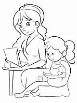Homeschooling Mom Educating coloring Pages Black And White Illustration  sketch template