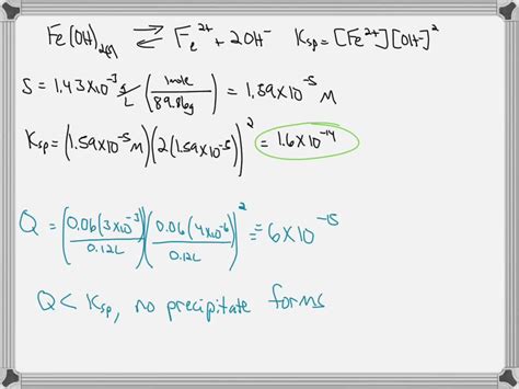 SOLVED:The solubility of iron(II) hydroxide, Fe(OH)2, is 1.43 ×10^-3 g / L at 25^∘ C. (a) Write ...