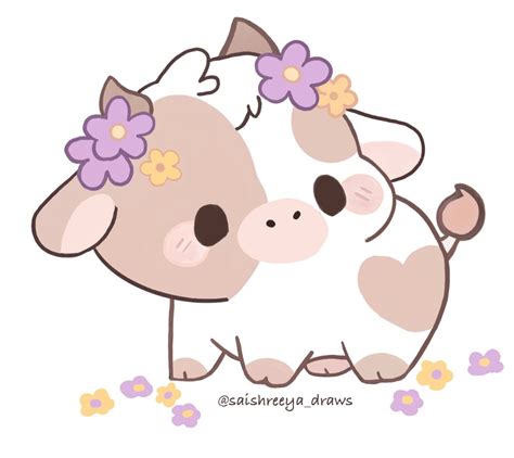 Kawaii cow 🐮 | Leuke doodles, Schattige dierentekeningen, Schetsboek ideeën