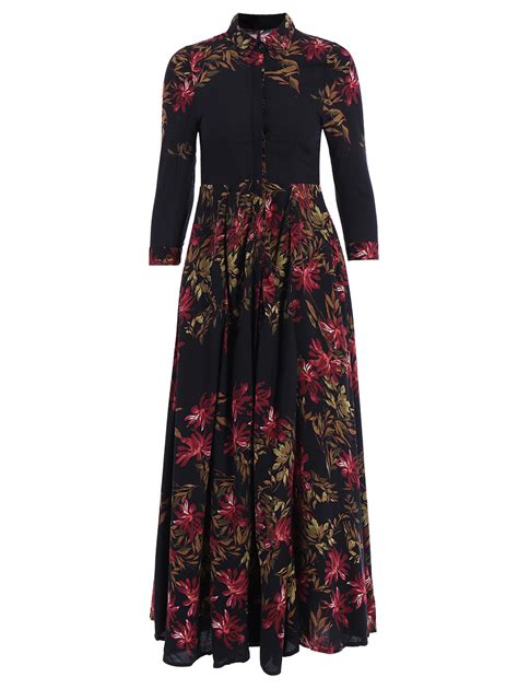 Leaf Print Maxi Shirt Dress BLACK: Bohemian Dresses | ZAFUL | Boho style dresses, Long maxi ...