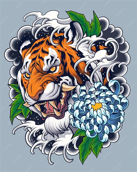 Premium Vector | Tiger head tattoo design