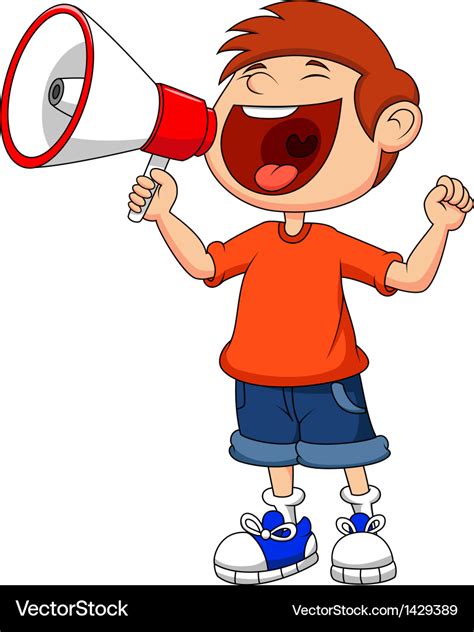 Cartoon boy yelling and shouting into a megaphone Vector Image