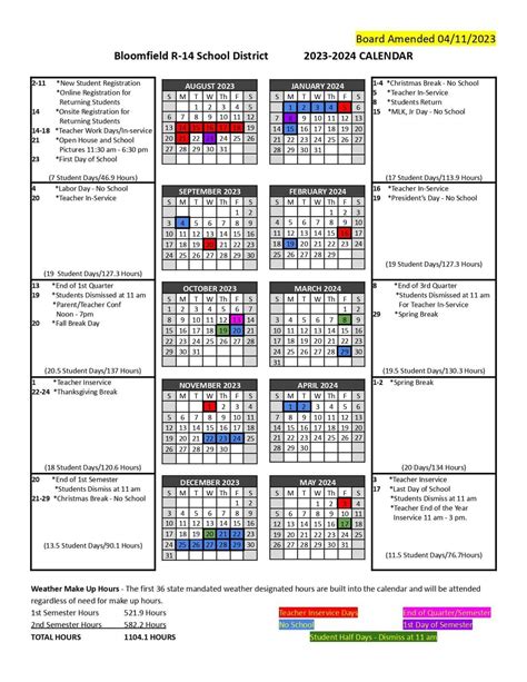 Bloomfield School District Calendar 2024 - PublicHolidays.com