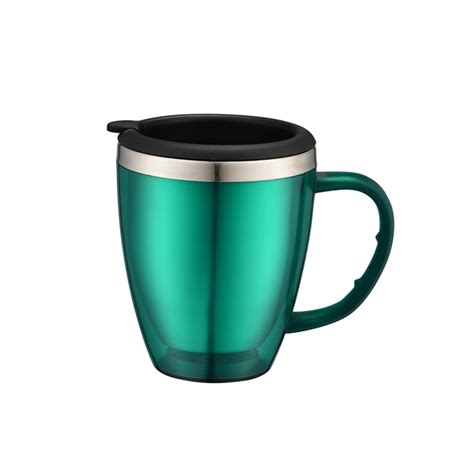 China 450ml Double Wall Outer Plastic Inner Stainless Steel Travel Coffee Mug with Handle ...