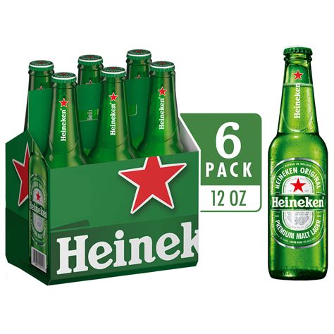 Heineken Original Lager Beer, 6 Pack, 12 fl oz Bottles, 5% Alcohol by ...