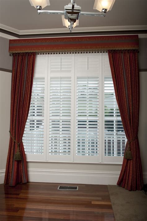 Plantation Shutters with Drapes and a Pelmet - O'Gorman's