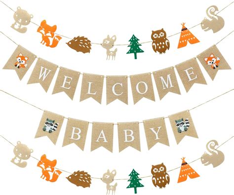 Amazon.com: Woodlands Baby Shower Decorations Woodland Boy Baby Shower Banners, 1 Welcome Little ...