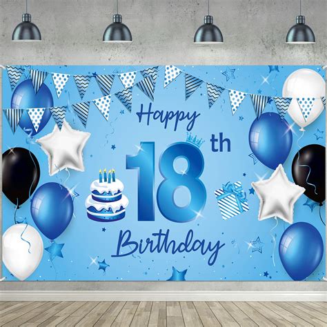 Buy Happy 18th Birthday Backdrop Banner Extra Large Fabric Blue 18th ...