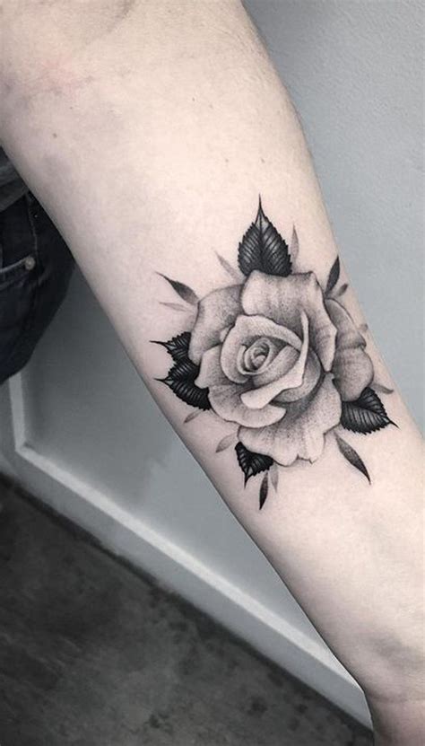 Vintage Rose Forearm Tattoo Ideas for Women - Realistic Black and White Floral Flower Arm Tat ...