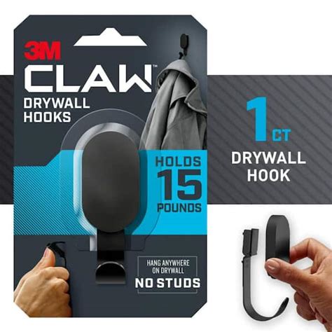 3M CLAW 3.3 in. H Steel Black 15 lbs. Load Capacity Drywall Hook 3DH15BLK-1ES - The Home Depot