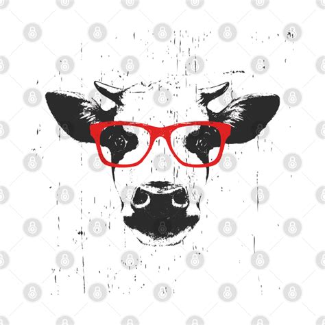 Hand Drawn Cow With Glasses Illustration - Cow - Pin | TeePublic