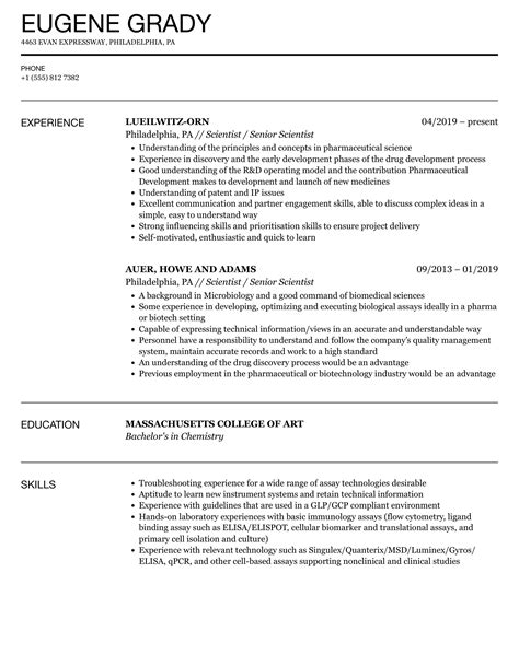 Scientist / Senior Scientist Resume Samples | Velvet Jobs