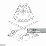 Musketeers Cloak Hat Antique Swords Are Isolated On A White Background  sketch template