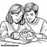 Newborn Baby And Parents Coloring Page  For Kids – Smart sketch template