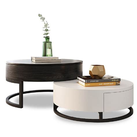 Nesnesis modern round lift top nesting wood coffee table with drawers white black homary – Artofit