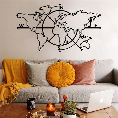 Metal World Map. Metal Wall Decor. Metal Wall Art. Minimal World Map ...