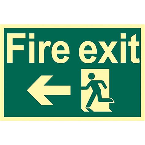 Self-Adhesive PVC Photoluminescent "Fire Exit" Left Sign 300mm x 200mm | Spectrum Industrial ...