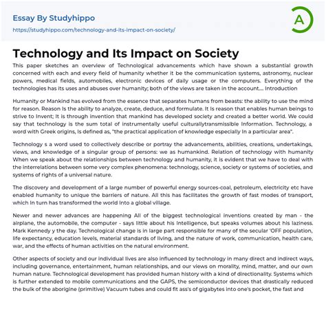 Technology and Its Impact on Society Essay Example | StudyHippo.com