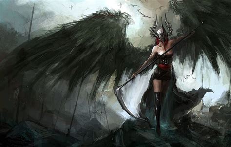 Dark, demon, fantasy, stockings, wings, birds, angel, artwork, mask ...