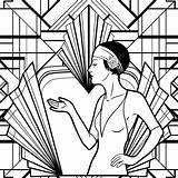 20s Retro Coloring Book With Flapper Girl Illustrations And Party  sketch template