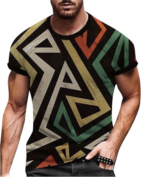 Men's Graphic Tees,Crewneck T-Shirts for Guys,Unisex Colorful Vintage Printed Design Short ...