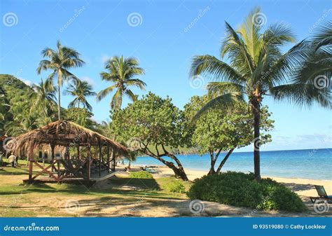 Tropical Beach with a Thatched Hut Stock Photo - Image of relax, recreation: 93519080