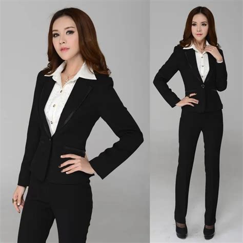 New 2015 Autumn and Winter Formal Women Pant Suits Work Wear Blazer Female Office Uniform Styles ...