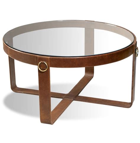 Interlude Jameson Modern Rustic Lodge Round Leather Coffee Table