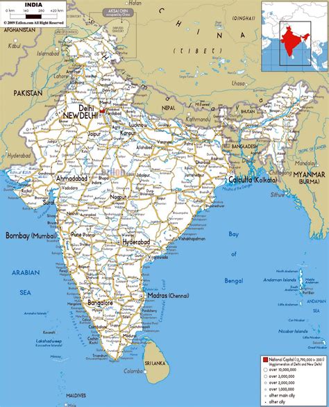 Large road map of India with cities and airports | India | Asia | Mapsland | Maps of the World